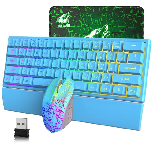 60% 2,4G stabil 61 Tasten Drahtlose Tastatur Maus Combo RGB wiederaufladbare Ergonomie Gaming-Tastatur+7 Regenbogenlicht 2400DPI 6 Tasten Optische Regenbogen-LED-Gaming-Maus + Mauspads+Medienschlüssel von LexonElec