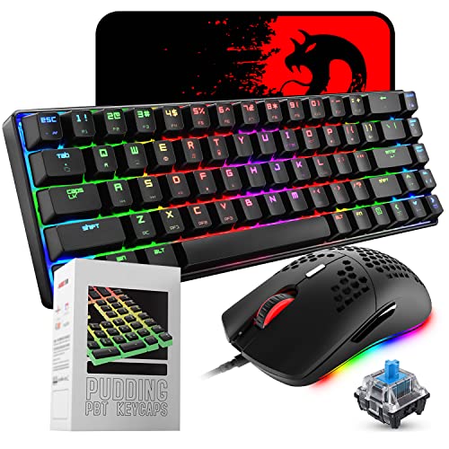 60 % mechanische Gaming-Tastatur, Mini-Tastatur, 68 Tasten, Anti-Ghosting, verkabelt, Typ C, Chroma RGB 18, Hintergrundbeleuchtung, 108 PBT-Pudding-Tastenkappen für PC-Gamer, Schwarz von LexonElec