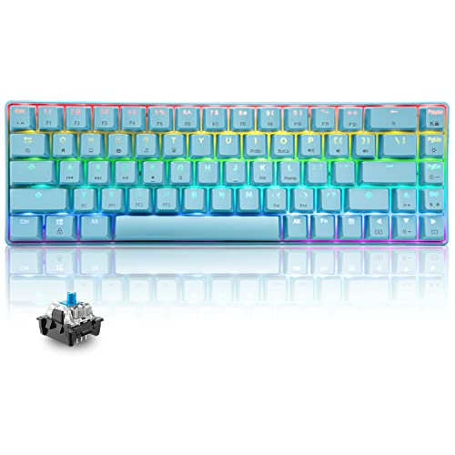 60% mechanische Mini-Tastatur, kompakt 68 Tasten, USB C, kabelgebunden, RGB-Tastatur, 18 Chroma Rainbow Hintergrundbeleuchtung, tragbar, kompatibel mit PS4, Xbox, PC, Laptop, Mac – Blau/Blaue Schalter von LexonElec