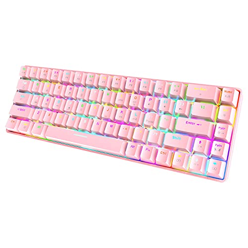 60% mechanische Mini-Tastatur, kompakt 68 Tasten, USB C, kabelgebunden, RGB-Tastatur, 18 Chroma Rainbow Hintergrundbeleuchtung, tragbar, kompatibel mit PS4, Xbox, PC, Laptop – Pink/Blauer Schalter von LexonElec