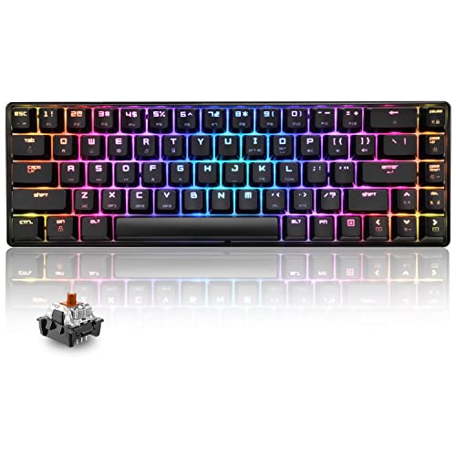 60% mechanische Mini-Tastatur, kompakt 68 Tasten, USB C, kabelgebunden, RGB-Tastatur, 18 Chroma Rainbow Hintergrundbeleuchtung, tragbar, kompatibel mit PS4, Xbox, PC, Laptop – Schwarz/Brown Switch von LexonElec