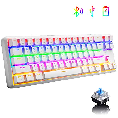 AK68 Wiederaufladbare Bluetooth-Tastatur, kabelgebunden/kabellos, Dual-Modus, 60 % mechanischer blauer Schalter, 18 LED-Hintergrundbeleuchtung, Gaming-Tastatur, kompakt, 68 Tasten, Typ C, tragbar von LexonElec