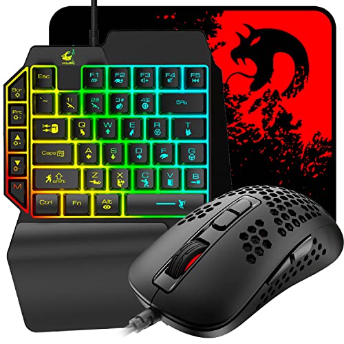 Einhand RGB Gaming-Tastatur Maus und Maus Pad, 39 Tasten mit Handgelenkauflage, Mini-Gaming-Hintergrundbeleuchtung, Tastatur, 7 Tasten, 6400 DPI RGB beleuchtung, Maus für PC Laptop-Gamer von LexonElec