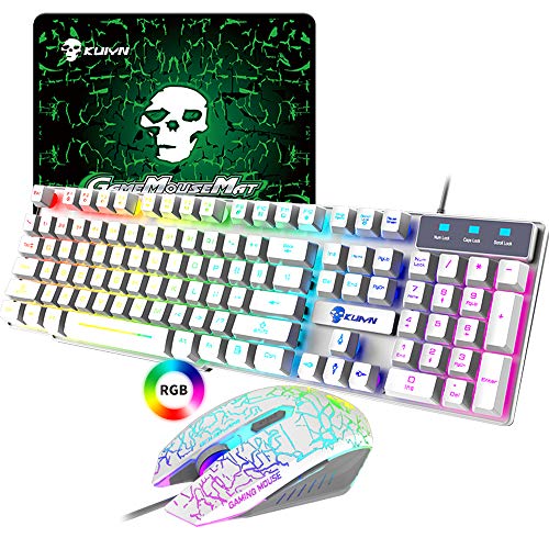 Gaming-Tastatur und Maus, RGB-Hintergrundbeleuchtung, ergonomisch, USB, mechanische Haptik, Gaming-Tastatur + 2400 DPI, 6 Tasten, optische Regenbogen-LED-USB-Maus + gratis Gaming-Mauspads für PC, PS4 von LexonElec