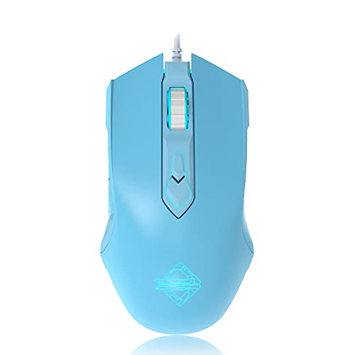 Kabelgebundene RGB-Gaming-Maus, 2500 dpi, 7 Tasten, ergonomische LED-Hintergrundbeleuchtung, USB-Gamer-Maus, Computer, Laptop, PC, kompatibel mit PC, Mac OS, Linux, Himmelblau von LexonElec