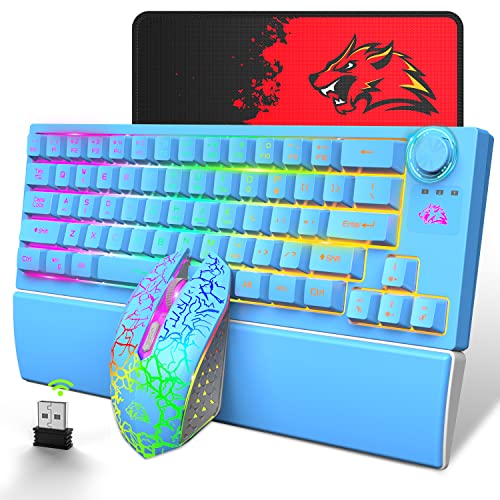 Kabellose Gaming-Tastatur-Maus und Handgelenkauflage, 12 RGB-Hintergrundbeleuchtung, wiederaufladbarer 4000-mAh-Akku, mechanische Haptik, Anti-Ghosting und RGB-Gaming-Maus für PC, Windows, Laptop von LexonElec