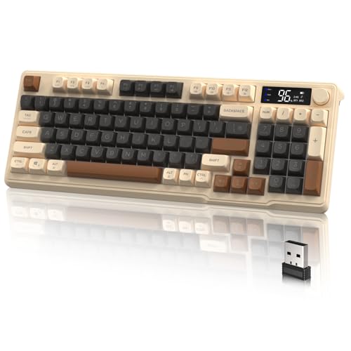 LexonElec Gaming Keyboard Dual-Mode-Wireless mit 2,4G & BT5.0, Semi-Mechanical Membrantastatur mit Display & Knopf, Rainbow Backlit, 94 Tasten PBT-Tastenkappe 3000mAh Wiederaufladbar für Mac/PC-Kaffee LexonElec Gaming Keyboard Dual-Mode-Wireless mit 2,4G & BT5.0, Semi-Mechanical Membrantastatur mit Display & Knopf, Rainbow Backlit, 94 Tasten PBT-Tastenkappe 3000mAh Wiederaufladbar für Mac/PC-Kaffee von LexonElec
