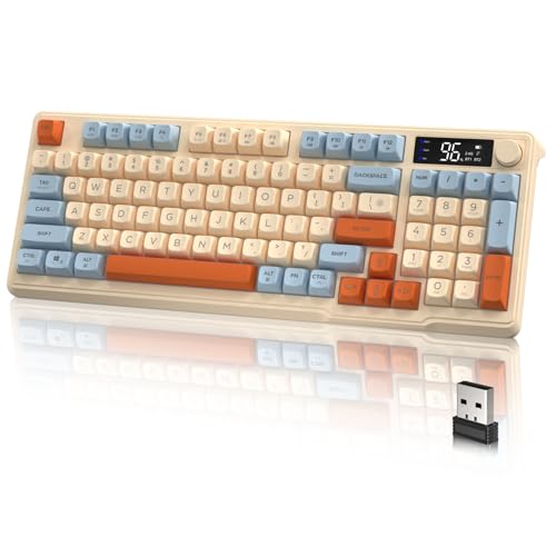 LexonElec Gaming Keyboard Dual-Mode-Wireless mit 2.4G&BT5.0, Semi-Mechanical Membrantastatur mit Display & Knopf, Rainbow Backlit, 94 Tasten PBT-Tastenkappe, 3000mAh Wiederaufladbar-Blau LexonElec Gaming Keyboard Dual-Mode-Wireless mit 2.4G&BT5.0, Semi-Mechanical Membrantastatur mit Display & Knopf, Rainbow Backlit, 94 Tasten PBT-Tastenkappe, 3000mAh Wiederaufladbar-Blau von LexonElec