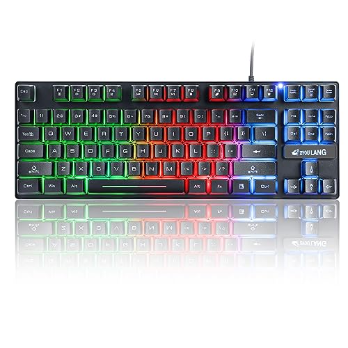 K16 Wired 87-Tasten-Gaming-Tastatur Regenbogen-LED-Licht mit Hintergrundbeleuchtung Wasserdicht Ergonomische USB-16-Tasten Anti-Ghosting-Gaming-Tastatur für Büro, Schreibkräfte und Spiele von LexonElec