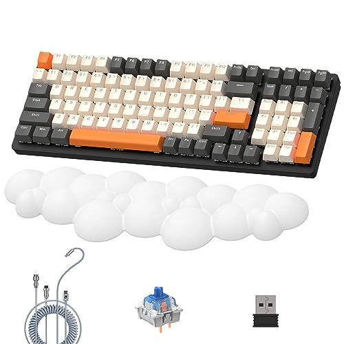 LexonElec K6 Wireless Mechanische Tastatur mit Weiße Cloud-Handgelenkauflage, 100 Tasten, 4000mAh, Wired/2,4 GHz/BT 5.0, RGB-Hintergrundbeleuchtung, Spiralkabel für Gaming -Twilight Blue Switch von LexonElec