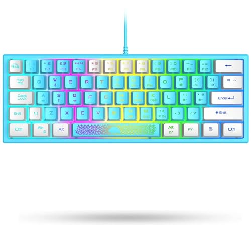 LexonElec K61 60% Prozent Gaming Bunte Tastatur Mini Blau und Weiß pc RGB Beleuchtung - UK Layout QWERTY Aesthetic Keyboard Cute - mechanische fühlen Ergonomie Kawaii - für ps4 Laptop Computer von LexonElec