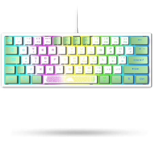 LexonElec K61 60% Prozent Gaming Bunte Tastatur Mini Weiß und Grün pc RGB Beleuchtung - UK Layout QWERTY Aesthetic Keyboard Cute - mechanische fühlen Ergonomie Kawaii - für ps4 Laptop Computer von LexonElec