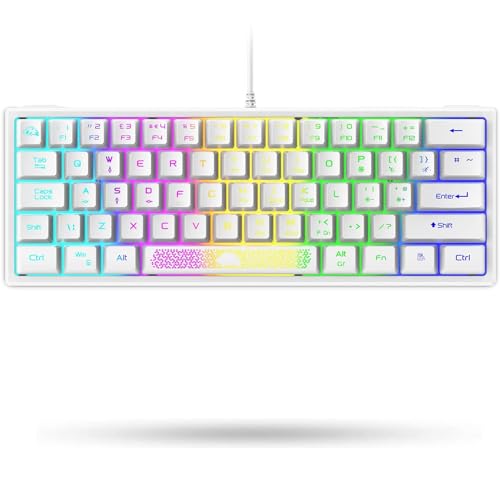 LexonElec K61 60% Prozent Weiß Gaming Tastatur Mini pc RGB Beleuchtung - UK Layout QWERTY Keyboard - mechanische fühlen Ergonomie - Anti-Ghosting Double Shot Tastenkappen - für ps4 Laptop Computer von LexonElec