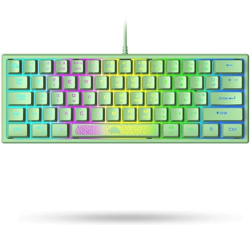 LexonElec K61 Grün Gaming Tastatur 60% Mini Pc RGB Beleuchtung - UK Layout QWERTY Aesthetic Keyboard - Mechanische Fühlen Ergonomie - Anti-Ghosting Double Shot Tastenkappen - Für Laptop Computer von LexonElec