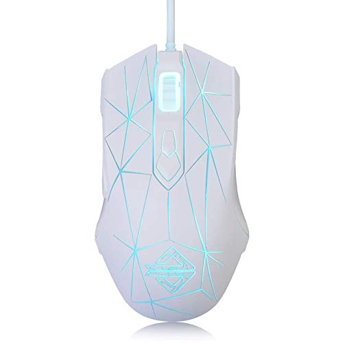 LexonElec Kabelgebundene RGB Gaming Maus, 7 Tasten mit 2500 DPI, ergonomische LED-beleuchtete USB-Gamer-Mäuse Computer Laptop-PC, für Windows Mac OS Linux - Star Weiß von LexonElec