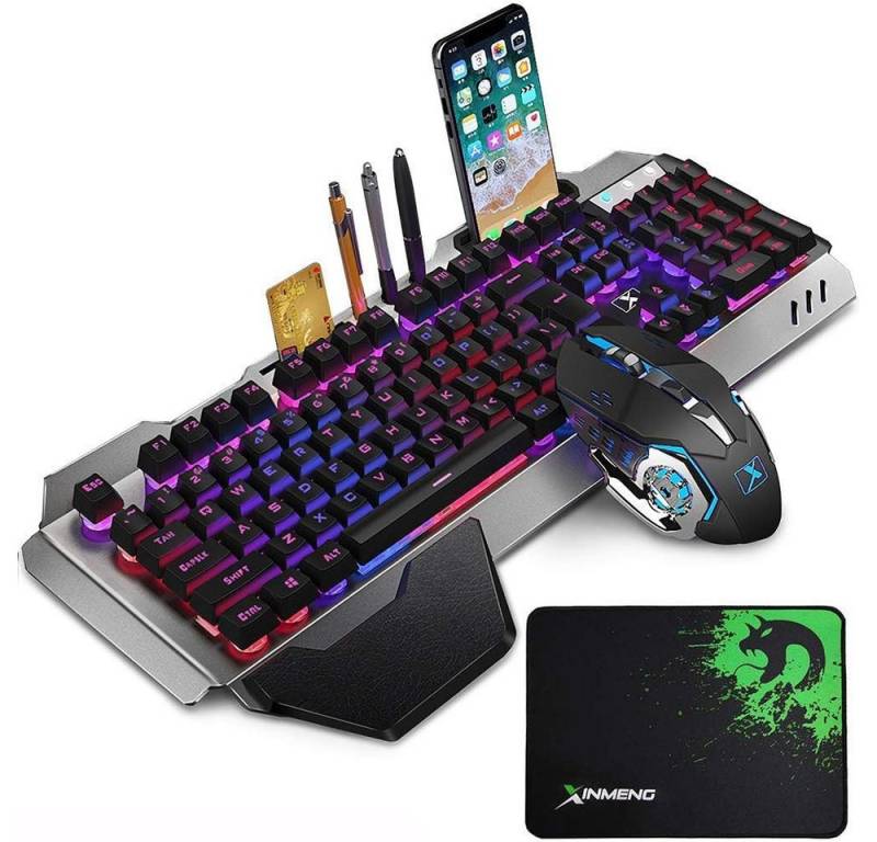 LexonElec Kabelloses 2.4G wiederaufladbare Tastatur- und Maus-Set, 3000mAh Große Kapazität Mechanisches Feel Regenbogen Backlit von LexonElec