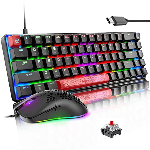 LexonElec MK14-65 Percent kompakt pc mac Gaming Maus und Tastatur Set mit Kabel RGB handballenauflage typ c Gamer tastaturen ergonomische 12000 DPI Beleuchtung led Maus für ps4 - Roter Schalter von LexonElec