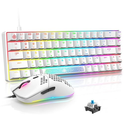 LexonElec MK14 65% kompakt Weiß pc mac Gaming Maus und Tastatur Set mit Kabel RGB handballenauflage typ c Gamer tastaturen ergonomische 12000 DPI Beleuchtung led Maus für ps4 Laptop - Roter Schalter von LexonElec