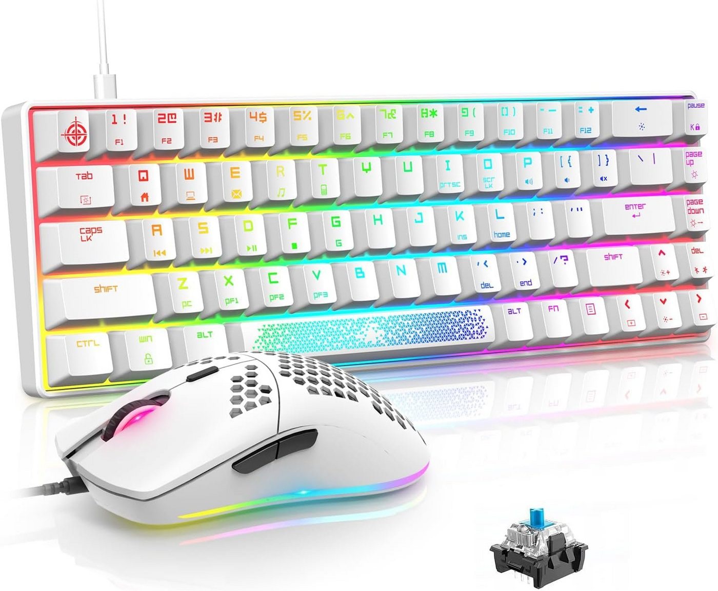 LexonElec MK14 65% kompakt Weiß pc mac Gaming Tastatur- und Maus-Set, mit Kabel RGB handballenauflage typ c Gamer tastaturen ergonomische von LexonElec