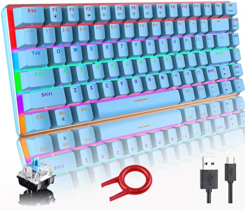 LexonElec Mechanische Gaming-Tastatur, kabelgebunden, USB-Metall, mechanischer blauer Schalter, Computer-Gaming-Tastatur mit Regenbogen-LED-Hintergrundbeleuchtung für Computer-Gamer (blau) von LexonElec