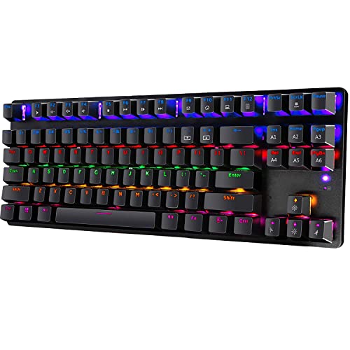 LexonElec Mechanische Gaming-Tastatur Compact 87 Tasten Volle Anti-Ghosting-Funktion Mechanische Computertastatur 24 Modi Von hinten beleuchtete USB-Kabel Blau-Äquivalent-Schalter für PC von LexonElec