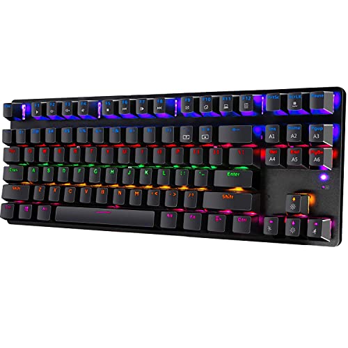 LexonElec Mechanische Gaming-Tastatur Compact 87 Tasten Volle Anti-Ghosting-Funktion Mechanische Computertastatur 24 Modi Von hinten beleuchtete USB-Kabel Blau-Äquivalent-Schalter für PC von LexonElec