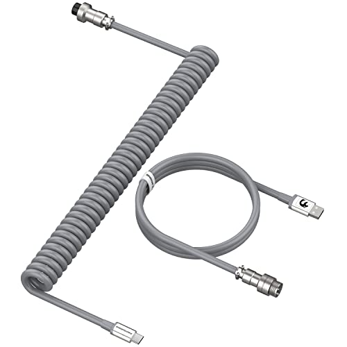 LexonElec Pro Custom Coiled Keyboard Cable,Double Sleeved Cable for Mechanical Keyboard,TPU Cables with Detachable Metal Aviator Connector,7.9ft USB-C to USB-A (Grey) von LexonElec