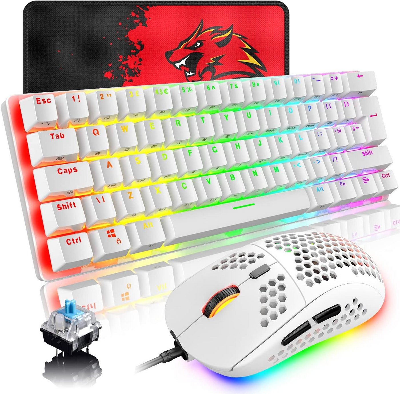 LexonElec RGB 14 Hintergrundbeleuchtungseffekte Tastatur- und Maus-Set, mit 62 Tasten und leuchtenden Kapppen für Gaming, Asthetisches Design von LexonElec