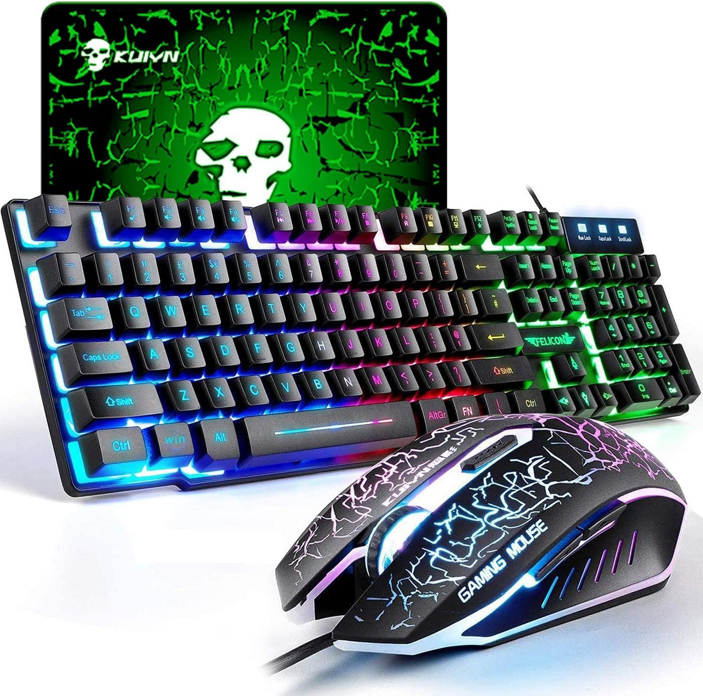 LexonElec UK Layout Rainbow Backlit Ergonomische LED-USB-Gaming- Tastatur- und Maus-Set, 2400 DPI 6 Tasten Optische Regenbogen-LED-USB pefekt für Gaming LexonElec UK Layout Rainbow Backlit Ergonomische LED-USB-Gaming- Tastatur- und Maus-Set, 2400 DPI 6 Tasten Optische Regenbogen-LED-USB pefekt für Gaming von LexonElec