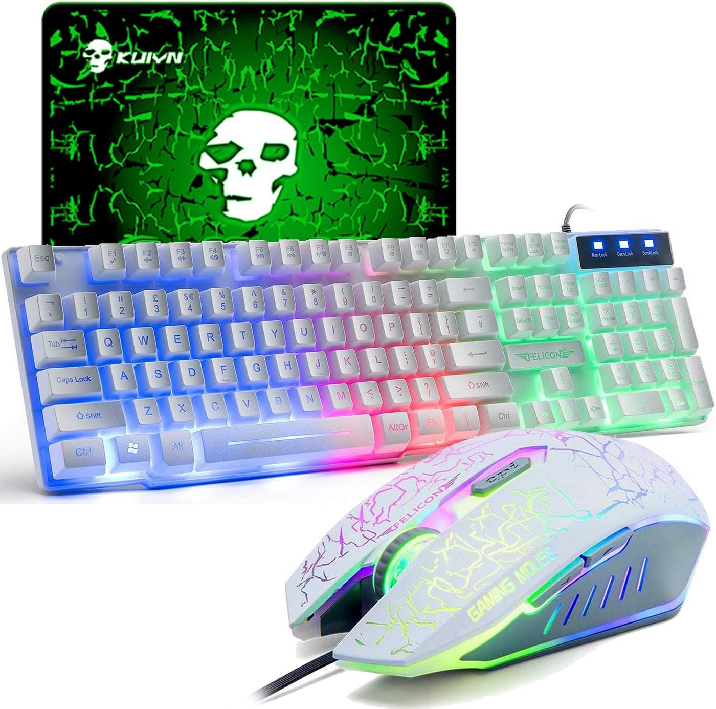 LexonElec UK Layout Rainbow Backlit Ergonomische LED-USB-Gaming- Tastatur- und Maus-Set, 2400 DPI 6 Tasten Optische Regenbogen-LED-USB pefekt für Gaming LexonElec UK Layout Rainbow Backlit Ergonomische LED-USB-Gaming- Tastatur- und Maus-Set, 2400 DPI 6 Tasten Optische Regenbogen-LED-USB pefekt für Gaming von LexonElec