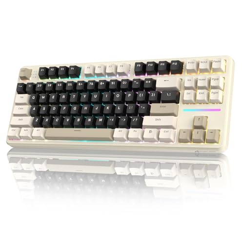LexonElec X Attack Shark X87 Kabellose Gaming-Tastatur, Tri-Modus-BT/2.4G/Verkabelt, Hot-Swap-fähig, Linearschalter, 87 Tasten PBT-Tastenkappe, Dichtung Struktur, RGB-Tastatur(Weiß) von LexonElec