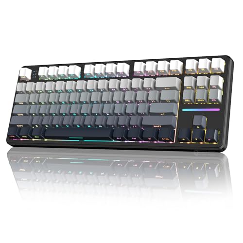 LexonElec X Attack Shark X87 Kabellose Gaming-Tastatur, Tri-Modus-BT/2.4G/Verkabelt, Hot-Swap-fähig, Linearschalter, Seitlich Bedruckte PBT-Tastenkappe, Dichtung Struktur, RGB-Tastatur(Weiß Schwarz) von LexonElec