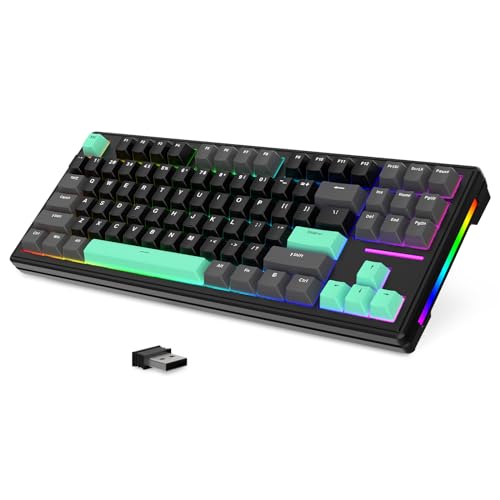 LexonElec x Attack Shark M87 75% Kabellose Gaming-Tastatur-BT5.0&2,4G&Wired, 27 RGB Backlit, TKL 80% Gasket Mechanische Tastatur Mit Linear Schalter, 4600 mAh QWERTY, 87 Tasten PBT Keycao-Black/Grün von LexonElec