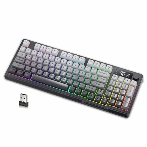 M96 Dual-Mode-Wireless-Gaming-Tastatur mit 2,4G & BT5.0, Semi-Mechanical 90%-Membrantastatur mit Display & Knopf, Rainbow Backlit, 94 Tasten Farbverlauf PBT-Tastenkappe, 3000mAh, PC/Mac-Mondnacht von LexonElec