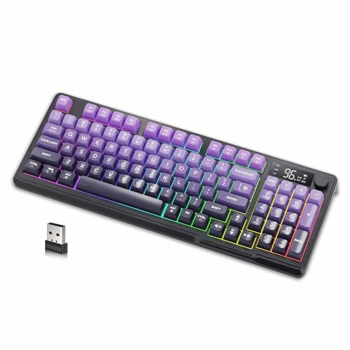 M96 Dual-Mode-Wireless-Gaming-Tastatur mit 2,4G & BT5.0, Semi-Mechanical 90%-Membrantastatur mit Display & Knopf, Rainbow Backlit, 94 Tasten Farbverlauf PBT-Tastenkappe, 3000mAh,PC/Mac - Lila von LexonElec