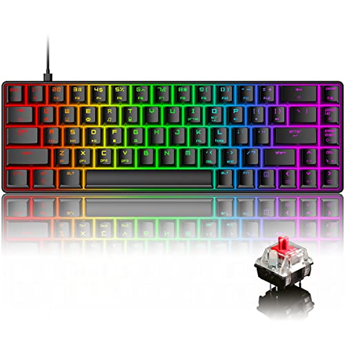 Mechanische Gaming-Tastatur, 18 Chroma, RGB-Hintergrundbeleuchtung, 60 % Tastatur mit Typ-C-roten Schaltern, 68 Tasten, Anti-Ghosting, Typist, taktile-schwarz von LexonElec