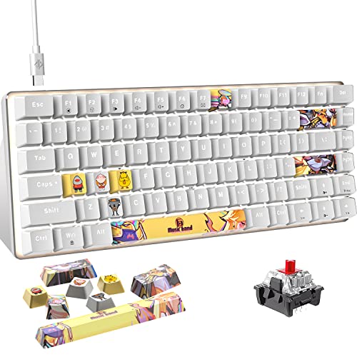 Mechanische Gaming-Tastatur, kabelgebunden, kompakt, 82 Tasten, 9 Farbstoff-Sublimation-Tastenkappen, weiße Hintergrundbeleuchtung, ergonomisch für Windows-PC-Gamer (roter Schalter, weiß) von LexonElec