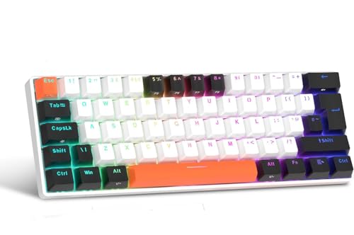 UK Layout 60 Prozent Mechanische Tastatur, 62-Tasten Wired Mechanische Anti-Ghosting Blaue Schalter Gaming Tastatur mit ABS Tastenkappen, 14 RGB Hintergrundbeleuchtung für Computer/Laptop-Weiß Schwarz von LexonElec