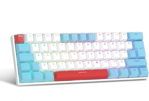 UK Layout 60 Prozent Mechanische Tastatur, 62-Tasten Wired Mechanische Anti-Ghosting Blaue Schalter Gaming Tastatur mit ABS Tastenkappen, 14 RGB Hintergrundbeleuchtung für Computer/Laptop-Weiß Blau von LexonElec
