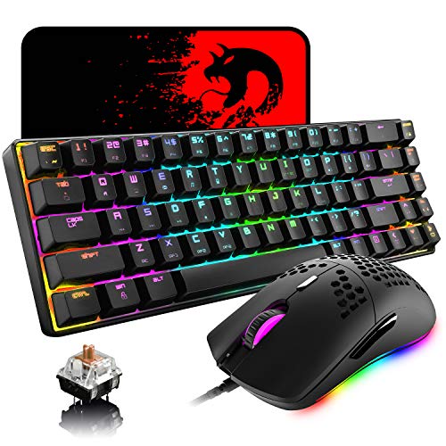 mechanische Mini-Gaming-Tastatur mit 68 Tasten, RGB-Hintergrundbeleuchtung, USB-C-Gaming-Tastatur, leichte Regenbogen-Hintergrundbeleuchtung, 6400 DPI, Wabenmaus, Mauspad, kompatibel mit PS4 Xbox von LexonElec