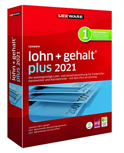 Lexware lohn+gehalt 2021|plus-Version Minibox (Jahreslizenz)|Einfache Lohn- und Gehaltsabrechnungs-Software für Freiberufler|Kompatibel mit Windows 8.1 oder aktueller|Plus|1|1 Jahr|PC|Disc von Lexware