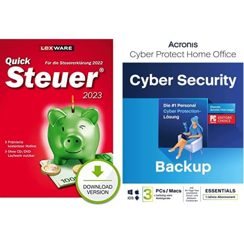 QuickSteuer 2023 (für Steuerjahr 2022) + Acronis Cyber Protect Home Office 2023 | Essentials | 3 PC/Mac | 1 Year | Windows/Mac/Android/iOS | Backup Only von Lexware