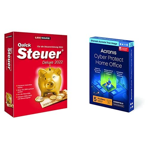 QuickSteuer Deluxe 2022 (für Steuerjahr 2021) | Minibox| + Acronis Cyber Protect Home Office| Essentials Version | 5 PC/Mac von Lexware