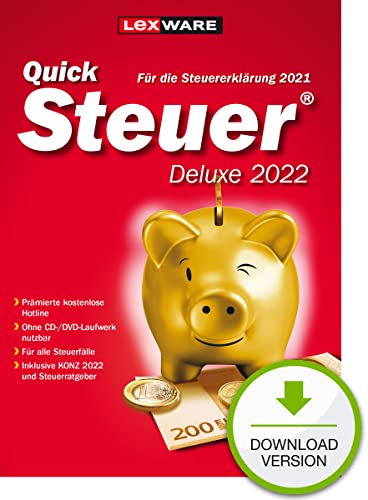 QuickSteuer Deluxe 2022 (für Steuerjahr 2021)| PC Aktivierungscode per Email |Private und gewerbliche Steuererklärung von Lexware