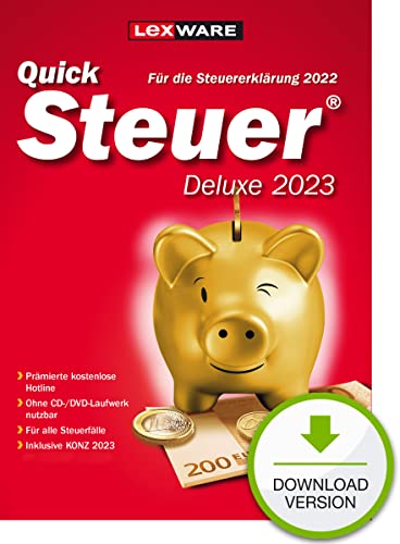 QuickSteuer Deluxe 2023 (für Steuerjahr 2022) |Private und gewerbliche Steuererklärung | Download | PC Aktivierungscode per Email von Lexware