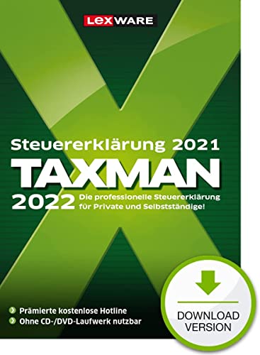 TAXMAN 2022 (für Steuerjahr 2021)| Download |Steuererklärungs-Software für Arbeitnehmer, Familien, Studenten und im Ausland Beschäftigte von Lexware