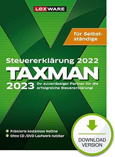 TAXMAN 2023 (für Steuerjahr 2022)| Download |Steuererklärungs-Software für Selbstständige, Gründer und Unternehmer Selbstständige | Download | PC Aktivierungscode per Email von Lexware