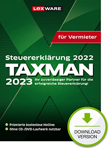 TAXMAN 2023 (für Steuerjahr 2022)| Download | Steuererklärungs-Software für Vermieter | PC Aktivierungscode per Email von Lexware