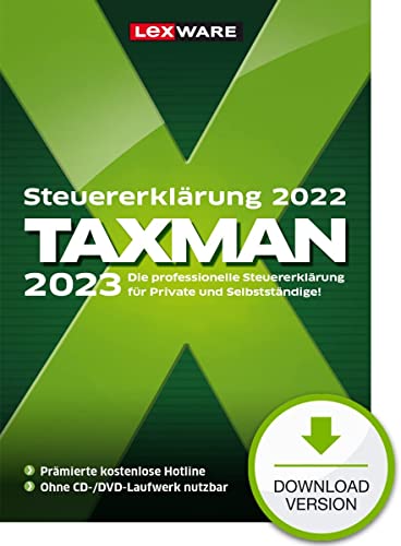 TAXMAN 2023 (für Steuerjahr 2022)| Steuererklärungs-Software für Arbeitnehmer, Rentner u. Pensionäre, Familien, Studenten und im Ausland Beschäftigte | Download | PC Aktivierungscode per Email von Lexware