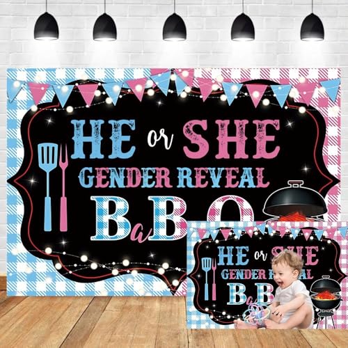 Leyiyi 1,5 x 0,9 m BBQ-Babyparty-Hintergrund, für Babypartys, mit Aufschrift "He or She Gender Reveal", Party-Dekoration, Banner, Sommer, BabyQ, Grill-Fotografie, Hintergrund, rosa oder blau Leyiyi 1,5 x 0,9 m BBQ-Babyparty-Hintergrund, für Babypartys, mit Aufschrift "He or She Gender Reveal", Party-Dekoration, Banner, Sommer, BabyQ, Grill-Fotografie, Hintergrund, rosa oder blau von Leyiyi